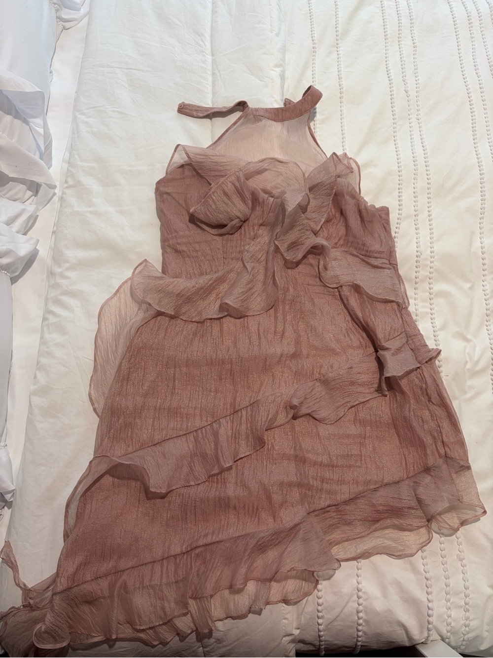 Ruffled Halter Midi Dress in Dusty Rose